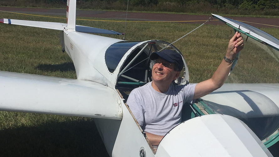 Robert Vanderbei seated in an SGS 1-26 glider.